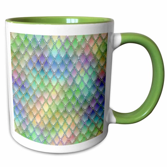 3drose, Glam Pastel and Silver Color Dragon Scales Pattern, 15oz Two-tone Green Mug
