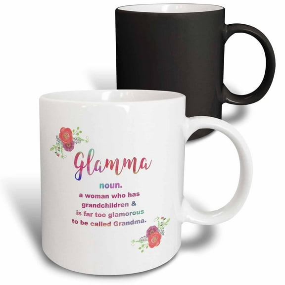3drose, Glamma - Glam-ma - Glamorous Grandma - Floral Pink Funny Definition, 11oz Magic Transforming Mug