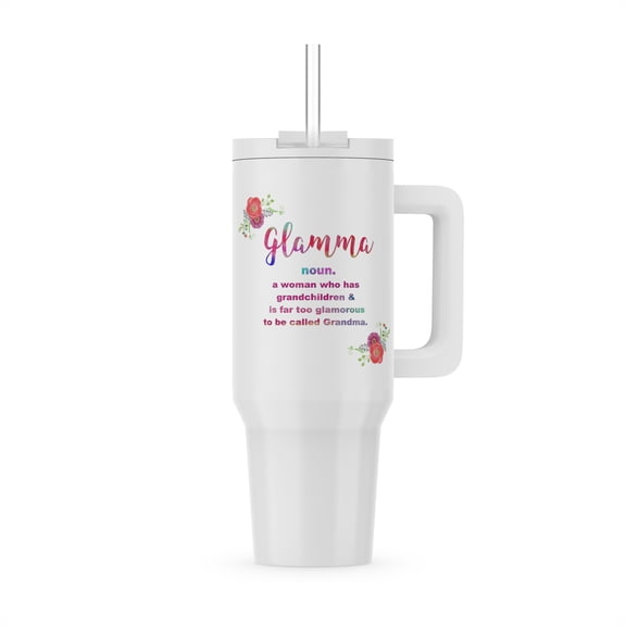 Glamma - Glam-Ma - Glamorous Grandma - Floral Pink Funny Definition, 40oz Tumbler