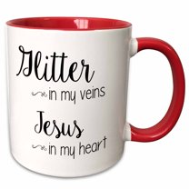3drose, Glitter in My Veins Jesus in My Heart, 11oz Two-tone Red Mug