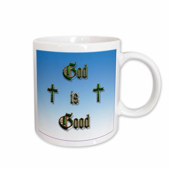 3drose, God Is Good, Text Art with Old English Text, Looks Like Fine Jewelry, Jade Marble Print Gold Trim, 11oz Mug