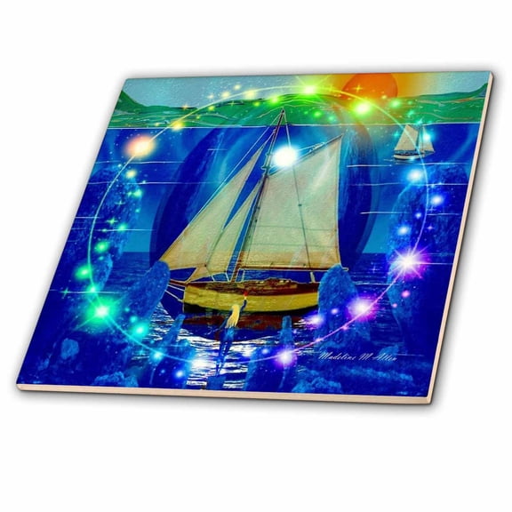 3dRose, Goddess Of The Sea -SmudgeArt Ship Art, 12 Inch Ceramic Tile