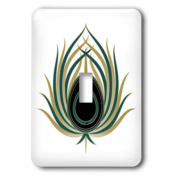 3dRose, Gold, Black, and Blue Green Art Deco Feather Design, single toggle switch