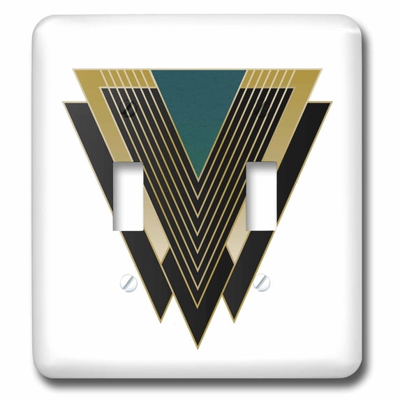 3drose Button 3dRose, Gold, Black, and Blue Green Art Deco Triangle Design, double ...