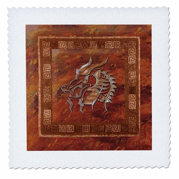 3dRose, Gold Dragon on Orange, 8x8 inch quilt square