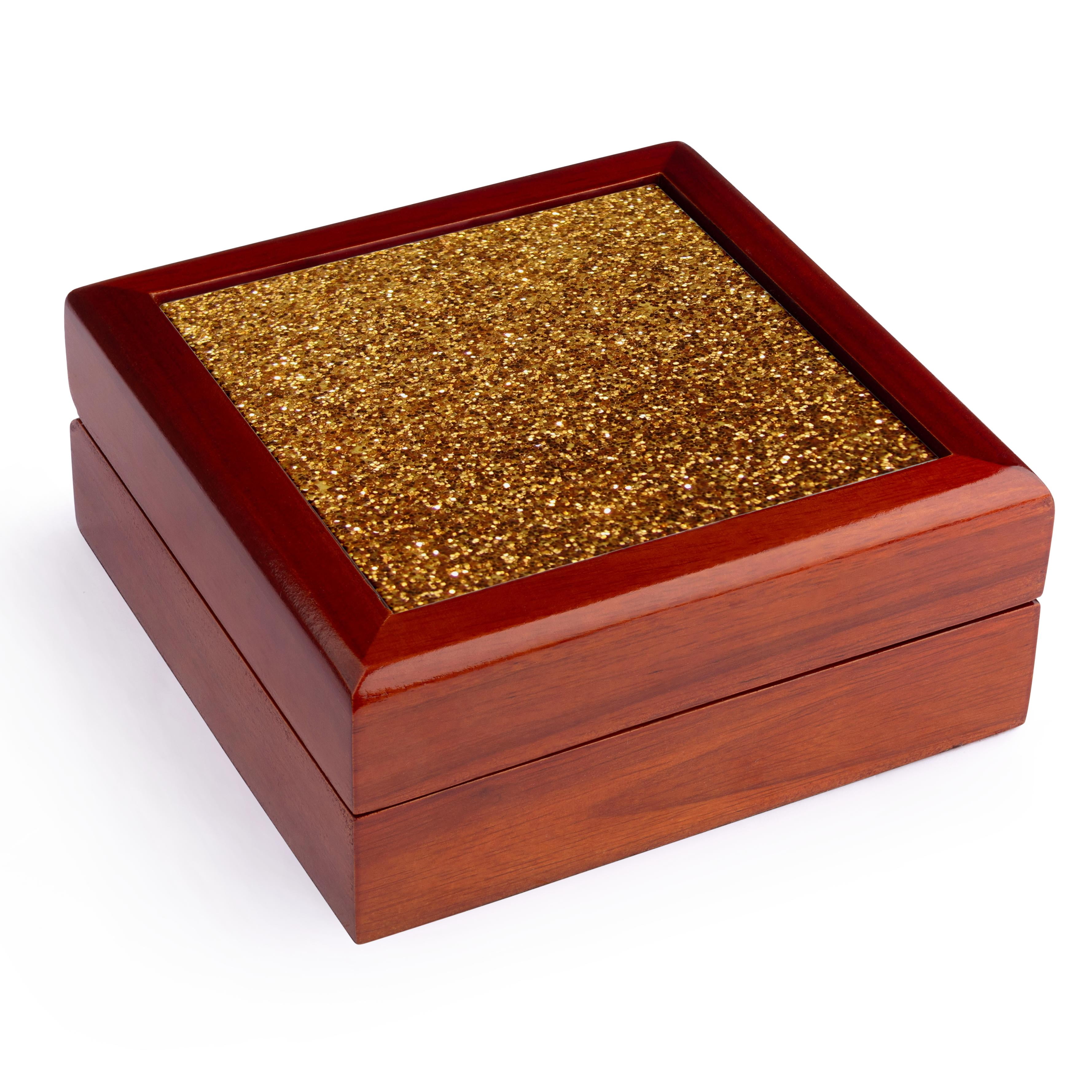 3dRose, Gold Faux Glitter - photo of glittery texture - glam sparkles sparkly bling - glam stylish girly, Jewelry Box 5.5x5.5 inch with 4 inch tile