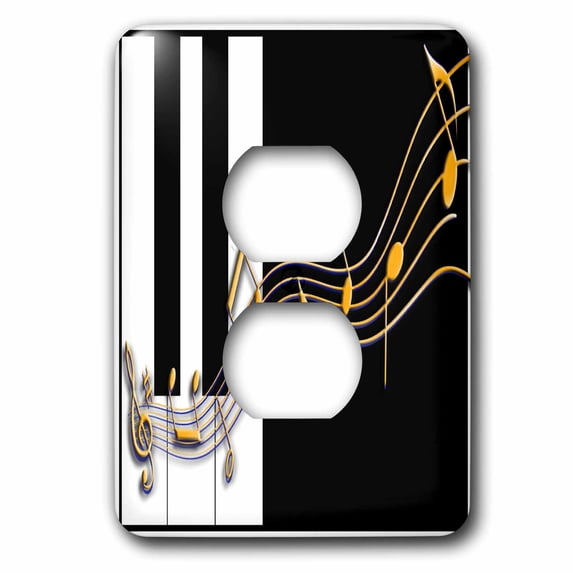 3dRose, Gold Music Notes on Piano Keys, 2 plug outlet cover