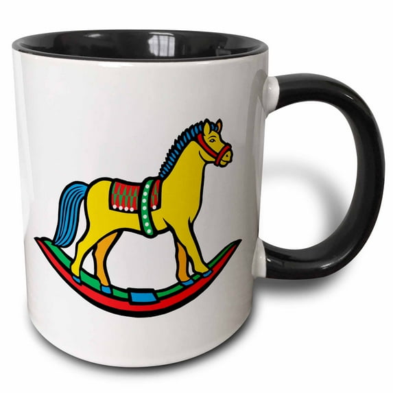 3drose, Gold Rocking Horse, 11oz Two-tone Black Mug