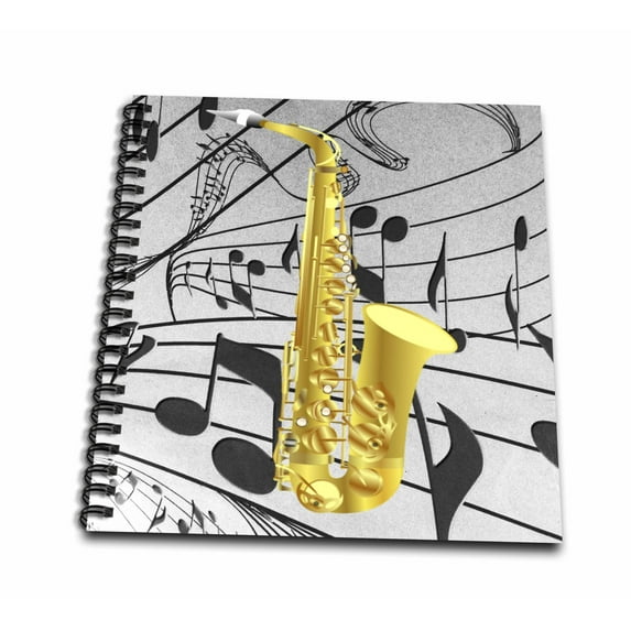 3dRose, Gold Sax On Music Notes, Drawing Book 8 x 8 inch