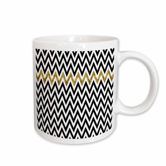 3drose, Gold and Black Chic Chevron Stripes, 11oz Mug