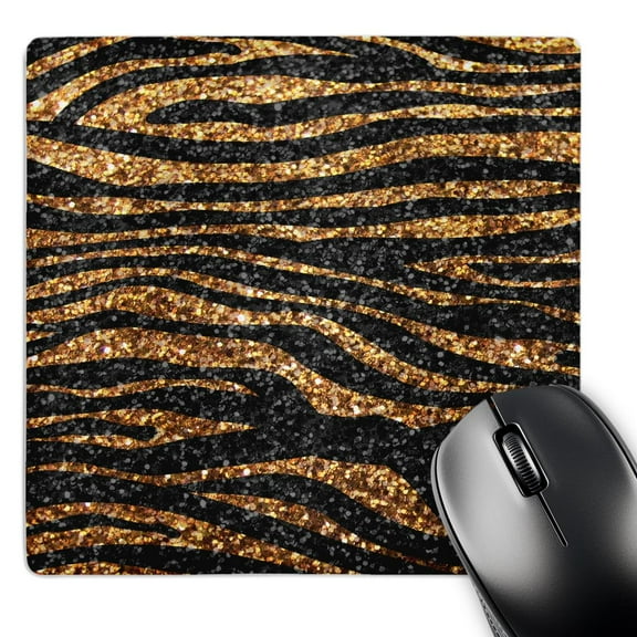 3dRose, Gold and Black Zebra print - faux bling photo Not Actual Glitter - fancy diva girly sparkly sparkles, MousePad