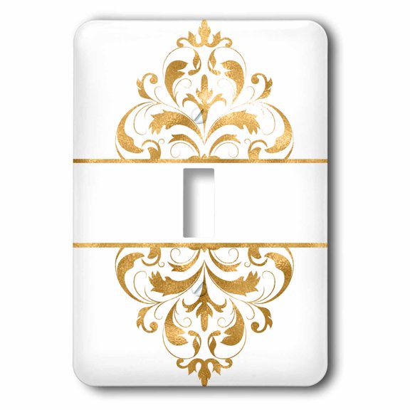 3dRose, Gold and White Up and Down Flourish Design, single toggle switch