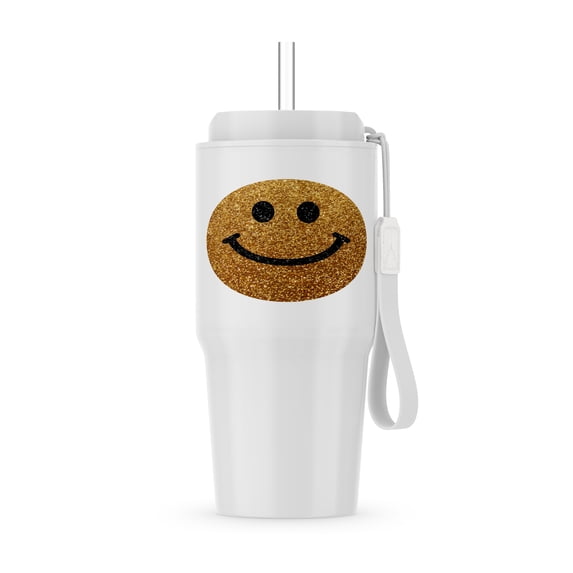 Gold Smiling Face Glitter Texture Graphic - Not Actually Sparkly Or Glittery - Happy Cartoon On Whit, 20oz Tumbler