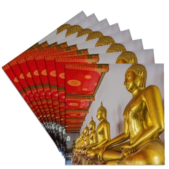 3dRose, Golden Buddhas, Wat Pho Temple, Bangkok, Thailand. Built in 1600s., Set of 8 Ceramic Tile Coasters