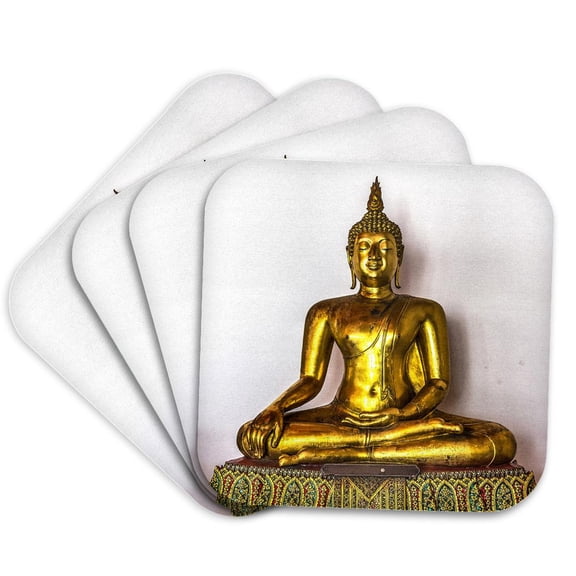 3dRose, Golden Buddhas at Phra Rabiang, Wat Pho Temple, Bangkok, Thailand. , Set of 4 Coasters - Soft