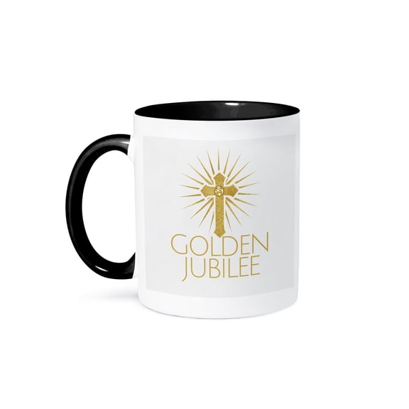 3dRose, Golden Jubilee Celebration Religious Anniversary 50 Year, 11oz Two-Tone Black Mug