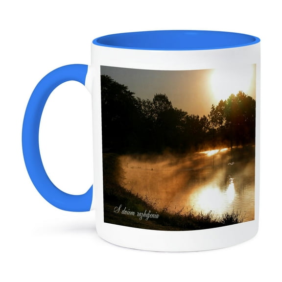 3dRose, Golden Morning, S dniom razhdjenia, Happy Birthday in Russian , 15oz Two-Tone Blue Mug
