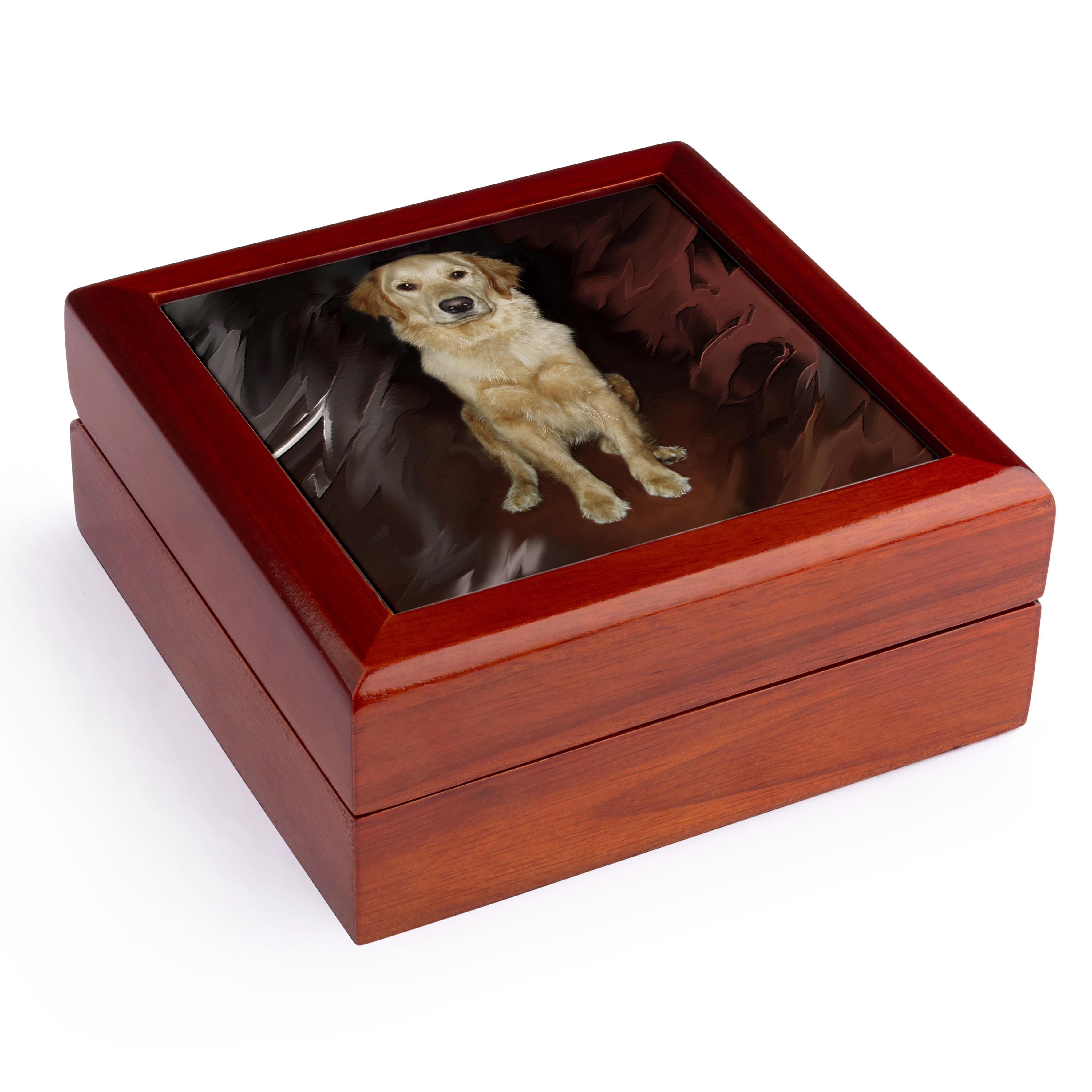 3dRose, Golden Retriever, Jewelry Box 5.5x5.5 inch with 4 inch tile