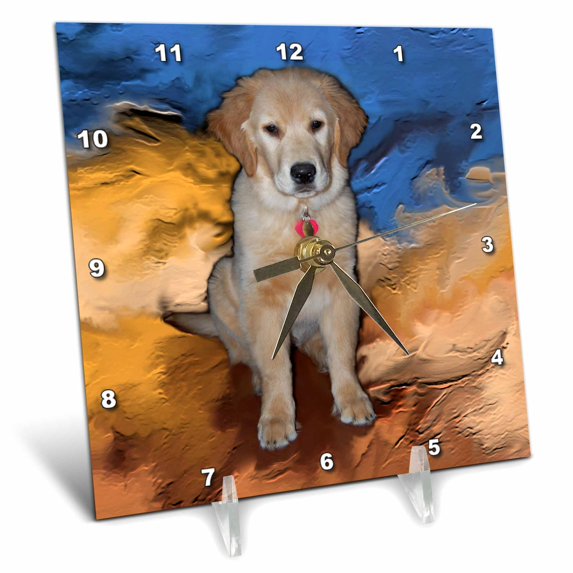 3dRose, Golden Retriever Puppy, 6x6 Desk Clock