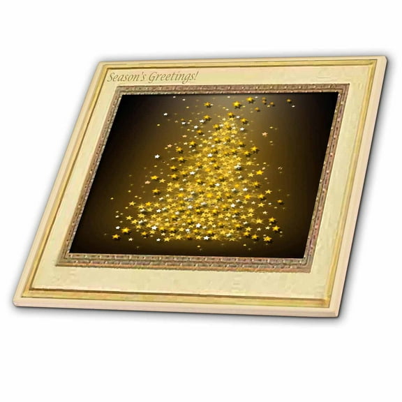 3dRose, Golden Star Tree Season s Greetings, 4 Inch Glass Tile