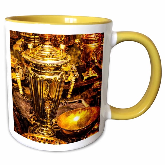 3drose, Golden Age Technologies - Samovar or Fire Tea Pot. Stylized Photo, 15oz Two-tone Yellow Mug