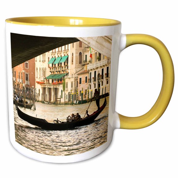 3drose, Gondola Under the Rialto Bridge, Venice, Italy - Eu16 Dny0011 - David Noyes, 11oz Two-tone Yellow Mug