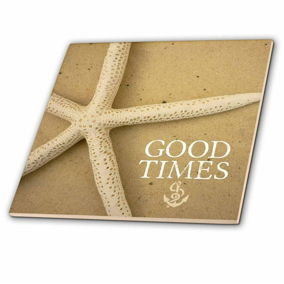 3dRose, Good Times- Beach Scene with Starfish, 12 Inch Ceramic Tile