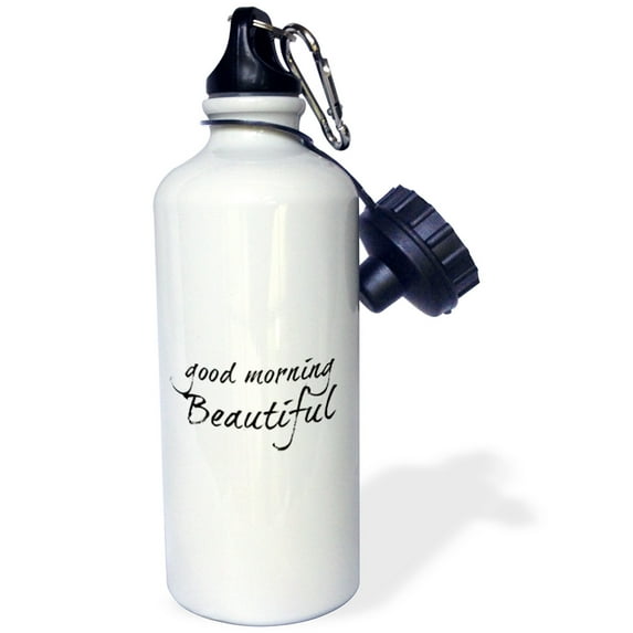 3dRose, Good morning beautiful, black letters on a white background, Flip Straw 21oz Water Bottle