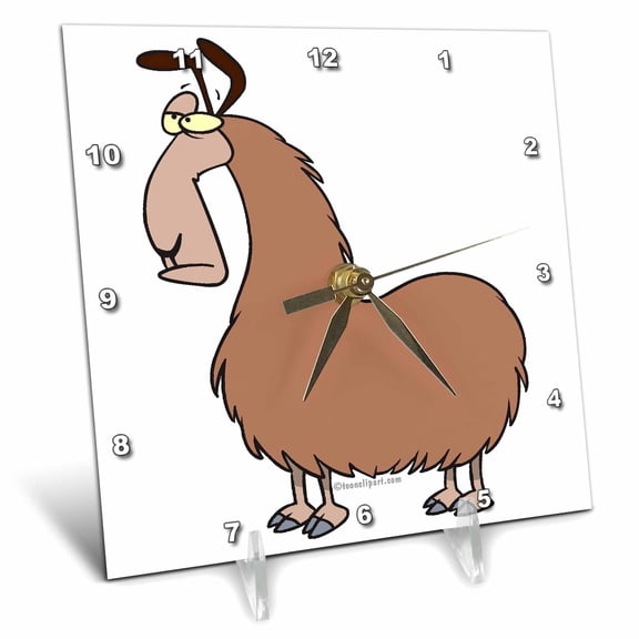 3dRose, Goofy Llama Cartoon, 6x6 Desk Clock
