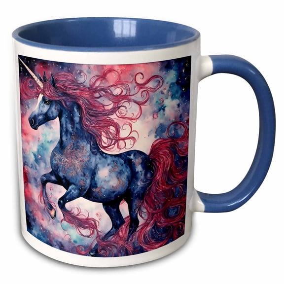 3drose, Gorgeous Blue Unicorn Watercolor Fantasy Art, 15oz Two-tone Blue Mug