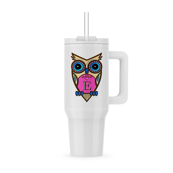 Gorgeous Pink And Blue Owl Monogram Letter E, 40oz Tumbler