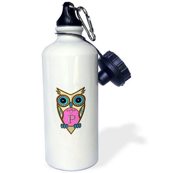 3dRose, Gorgeous Pink and Blue Owl Monogram Letter P, Flip Straw 21oz Water Bottle