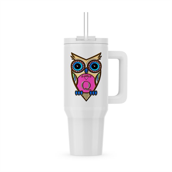 Gorgeous Pink And Blue Owl Monogram Letter Q, 30oz Tumbler