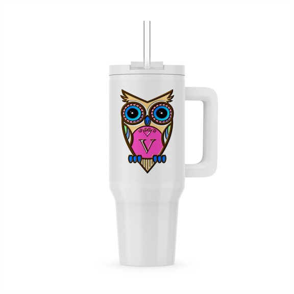 Gorgeous Pink And Blue Owl Monogram Letter V, 30oz Tumbler
