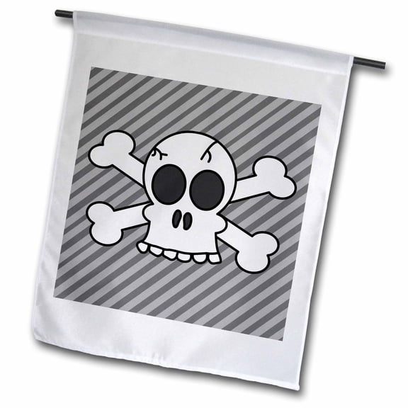 3dRose, Goth Punk Skull and Crossbones Gray Stripes, 18 x 27 inch Garden Flag