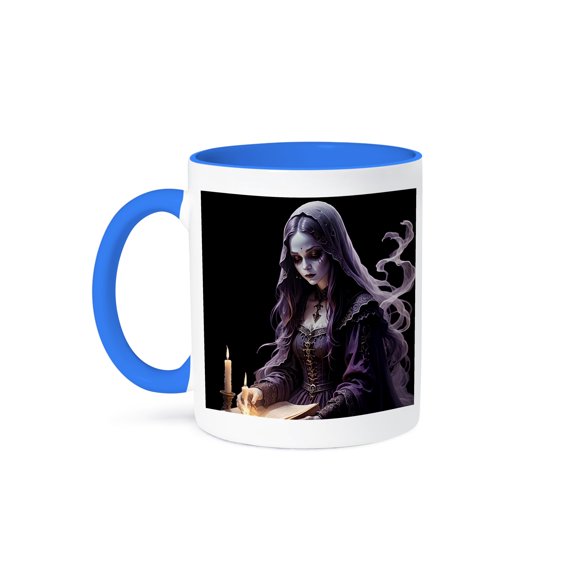 3dRose, Gothic Ghost Reading A Book Of Spells By Candlelight, 11oz Two-Tone Blue Mug