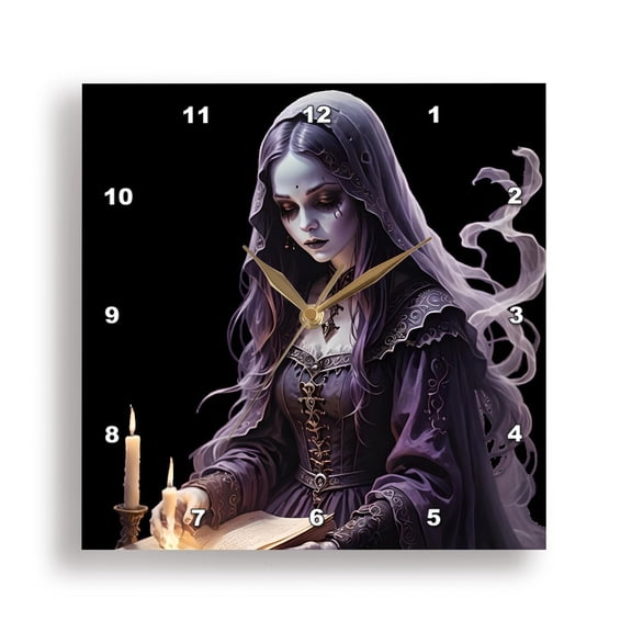 3dRose, Gothic Ghost Reading A Book Of Spells By Candlelight, 15x15 Wall Clock