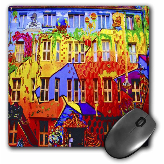 3dRose, Graffiti wall city background bright colors of reds, oranges,blues and yellows, MousePad