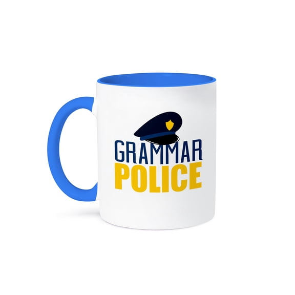3dRose, Grammar Police With A Police Hat Graphic, 11oz Two-Tone Blue Mug