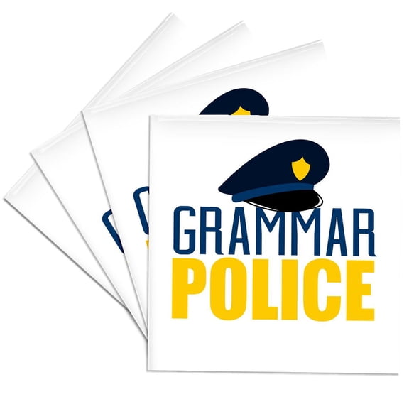 3dRose, Grammar Police With A Police Hat Graphic, Set of 4 Ceramic Tile Coasters