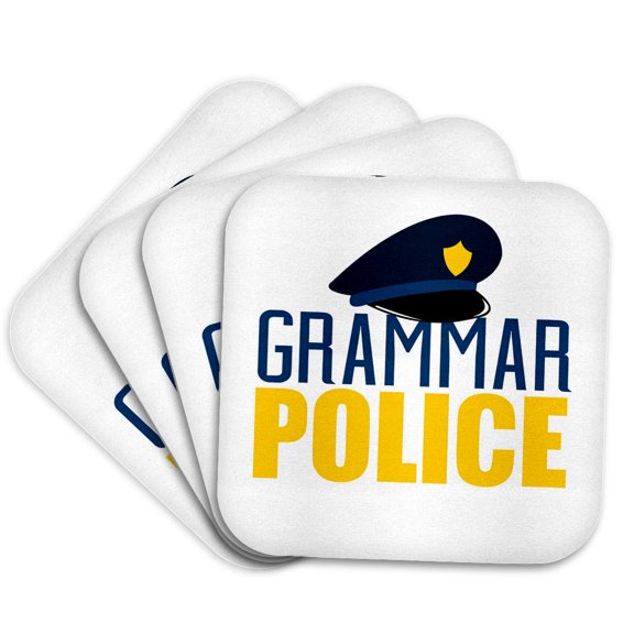 3dRose, Grammar Police With A Police Hat Graphic, Set of 4 Coasters - Soft