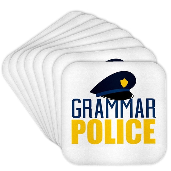 3dRose, Grammar Police With A Police Hat Graphic, Set of 8 Coasters - Soft