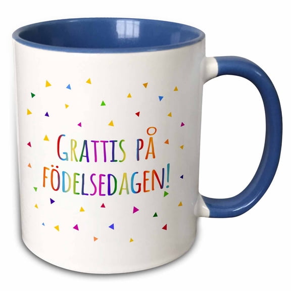 3drose, Grattis På Födelsedagen - Happy Birthday in Swedish Colorful Text, 11oz Two-tone Blue Mug