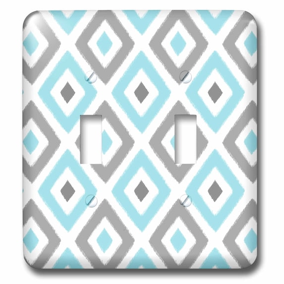 3dRose, Gray and Blue Ikat Diamond Pattern, double toggle switch