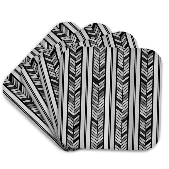 3dRose, Gray herringbone stripes - grey tribal chevron arrow feather pattern, Set of 4 Coasters - Soft