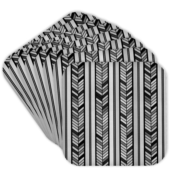 3dRose, Gray herringbone stripes - grey tribal chevron arrow feather pattern, Set of 8 Coasters - Soft