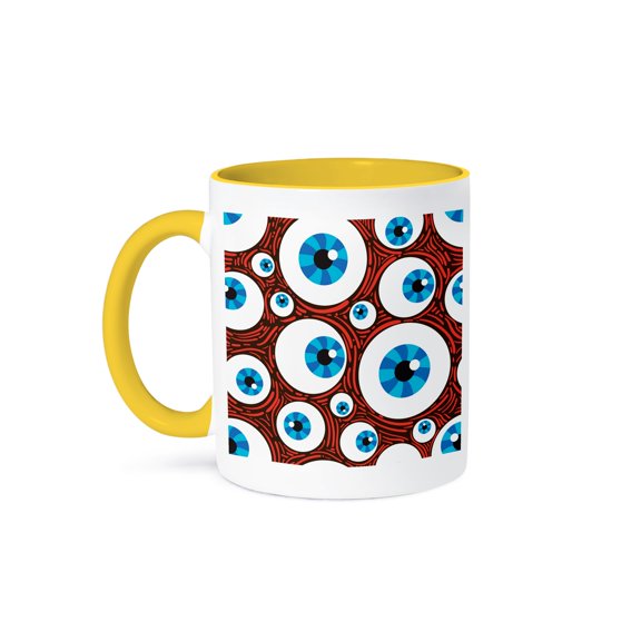 3dRose, Great Big Blue Eyeballs Halloween Pattern, 15oz Two-Tone Yellow Mug