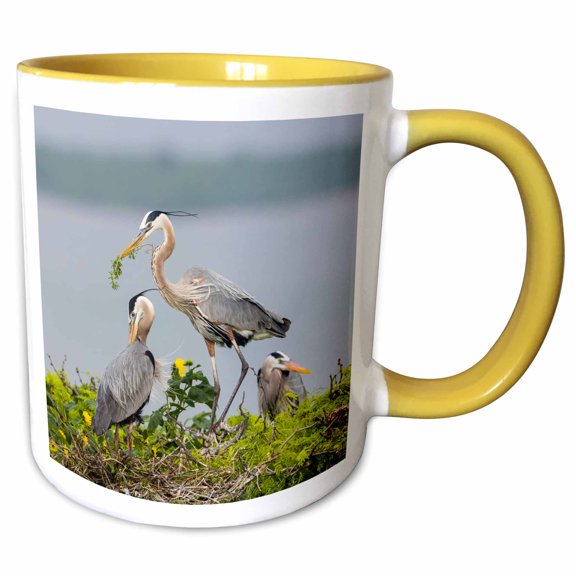 3drose, Great Blue Heron Building Its Nest., 11oz Two-tone Yellow Mug