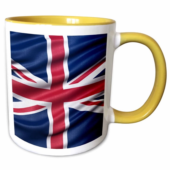 3drose, Great Britain Flag Waving in the Wind, 15oz Two-tone Yellow Mug