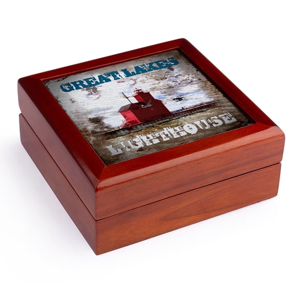 3dRose, Great Lakes Lighthouse - grunge photograph collage of lighthouse, Jewelry Box 5.5x5.5 inch with 4 inch tile